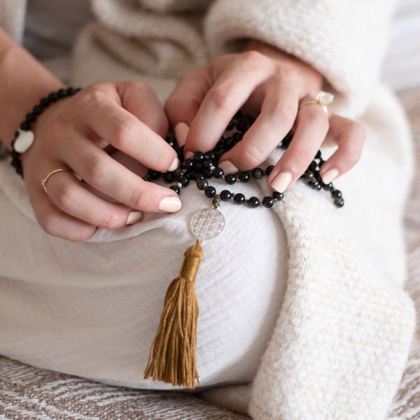 Natural Self Mala Kette Fleur de Vie Obsidian Cyber Week Jetzt Sparen